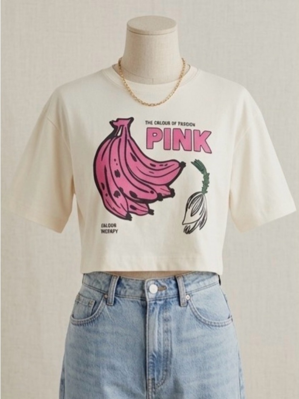 FARM Banana Graphic Crop Tee - Cream-signs of wear see PICS
